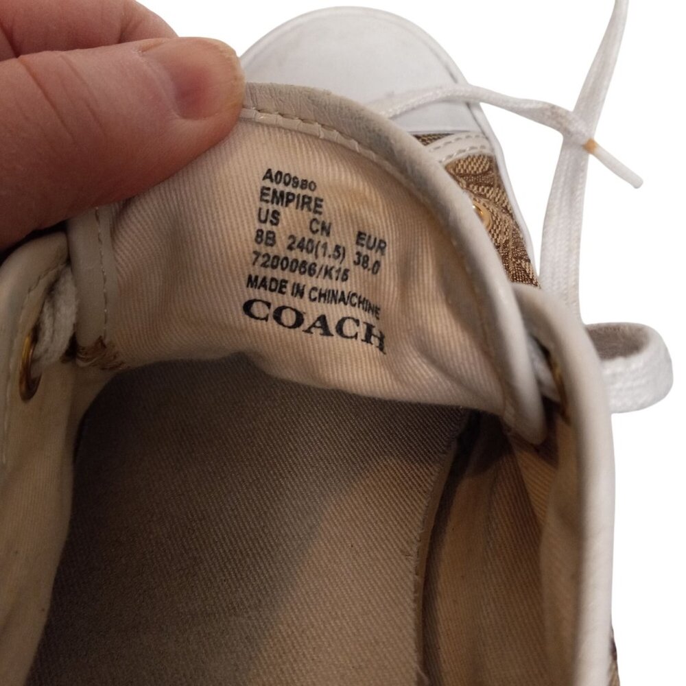 Coach Size 8 8B Sneakers Signature Canvas Lace Up Brown White Napa Leather - Picture 8 of 9